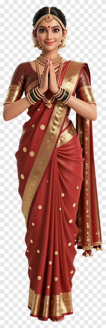 Woman In Traditional Indian Saree With Jewelry PNG