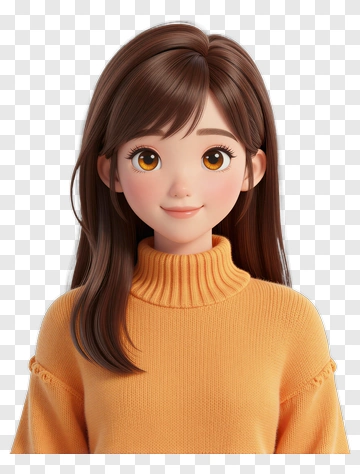 3D Young Woman With Brown Hair Wearing An Orange Sweater PNG