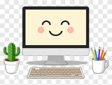 Cartoon Computer With Smiling Face And Desk Accessories PNG