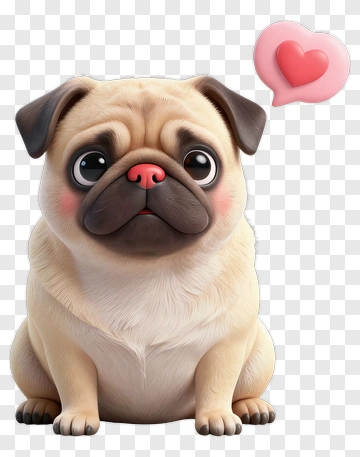 Cartoon Pug With Heart Bubble PNG