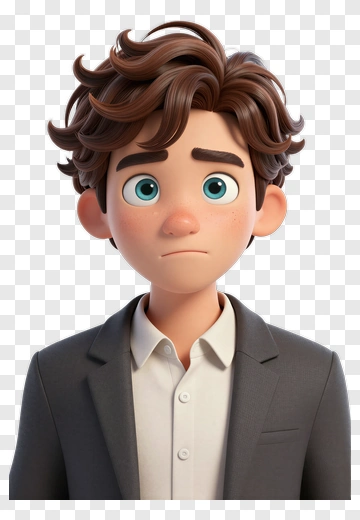 3D Cartoon Boy With Concerned Expression PNG
