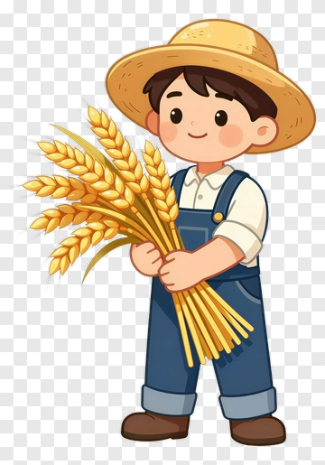 Cartoon Farmer Holding Wheat PNG