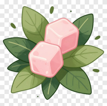 Pink Candy On Green Leaves PNG