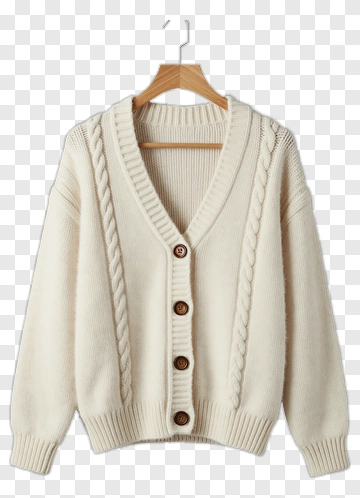 Cream Knitted Cardigan With Buttons PNG