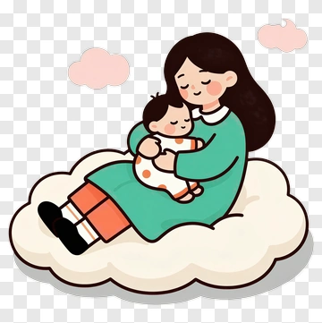 Cartoon Mother Holding Baby On A Cloud PNG