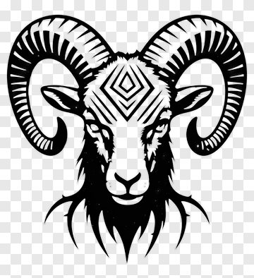 Stylized Black Ram Head With Intricate Horns PNG