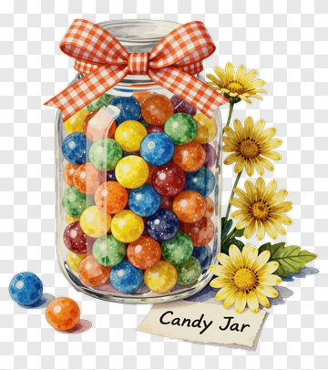 Colorful Candy Jar With Flowers PNG