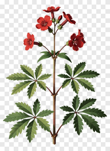 Red Flower With Green Leaves PNG