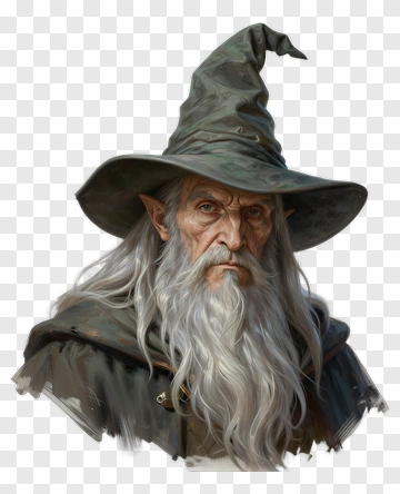 Wizard With Long White Beard And Pointed Hat PNG