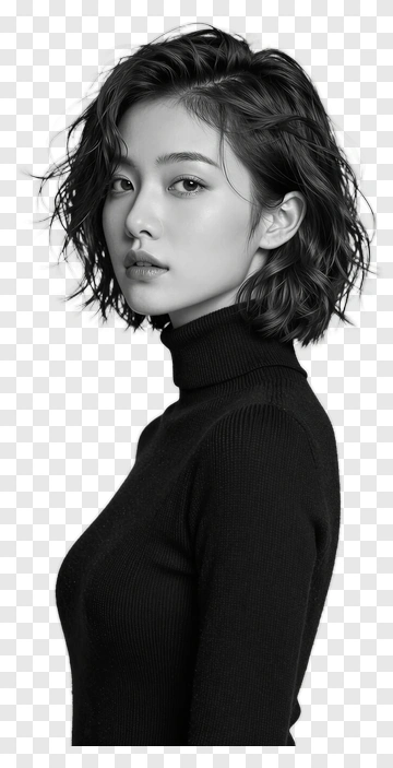 Woman In Black Turtleneck Sweater PNG