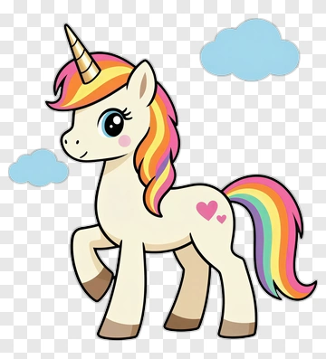 Cartoon Unicorn With Rainbow Mane PNG