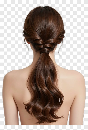 Long Brown Hair In A Stylish Ponytail PNG