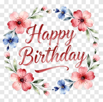Happy Birthday Floral Wreath PNG