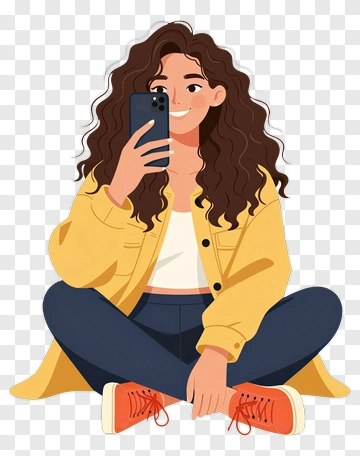 Cartoon Girl Sitting And Taking A Selfie PNG