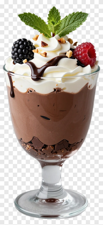 Chocolate Dessert With Berries And Whipped Cream PNG