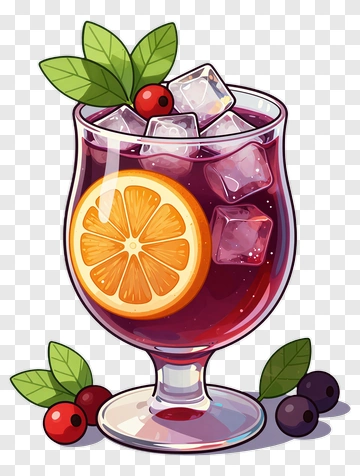 Colorful Drink With Orange Slice And Berries PNG