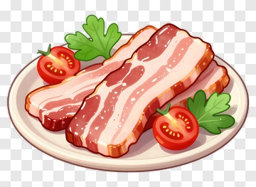 Plate Of Bacon With Tomatoes And Parsley PNG