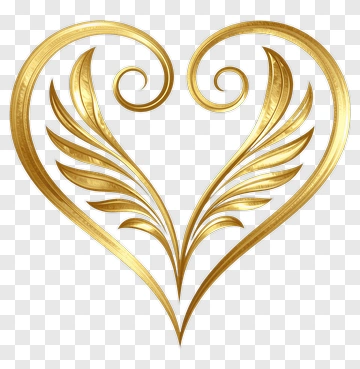 Golden Heart With Decorative Leaves PNG