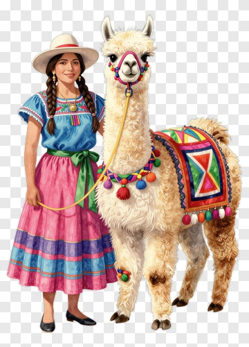 Girl With A Colorful Alpaca PNG