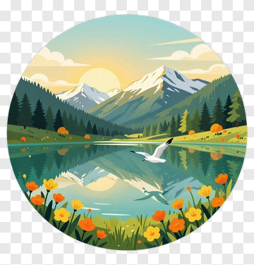Mountain Landscape With Lake And Flowers PNG