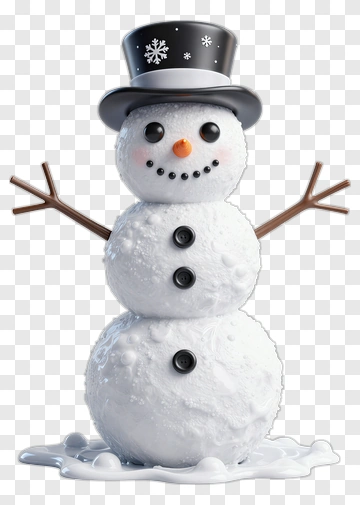 Snowman Wearing A Black Top Hat PNG