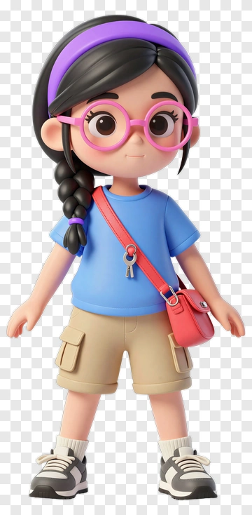 3D Girl Wearing Glasses And Carrying A Pink Bag PNG
