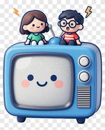 Cartoon Children Sitting On A Vintage Television PNG