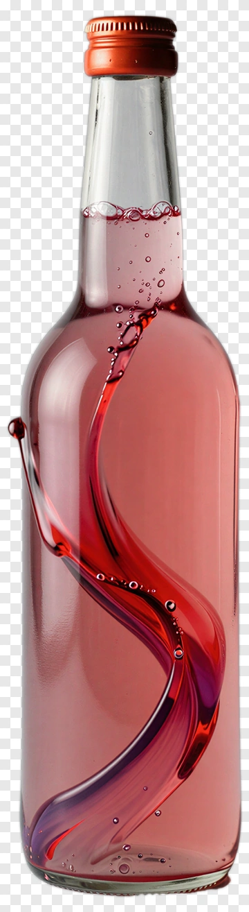 Bottle Of Pink Beverage With Swirling Liquid PNG