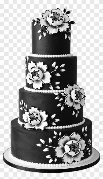 Black Wedding Cake With Floral Design PNG