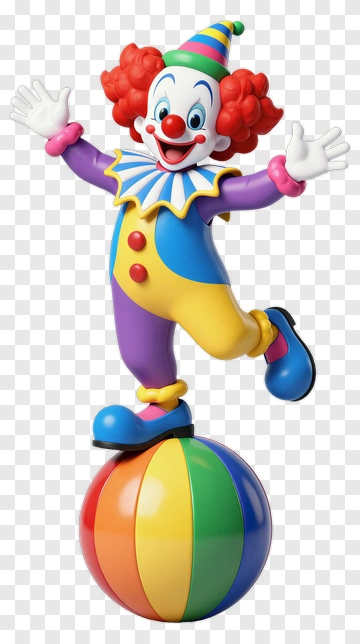 Clown Balancing On A Colorful Ball PNG