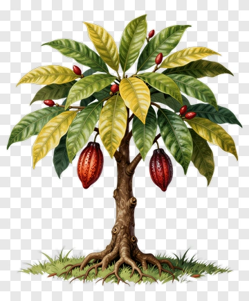 Cacao Tree With Cocoa Pods PNG