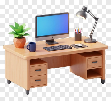 Modern Desk With Computer And Accessories PNG