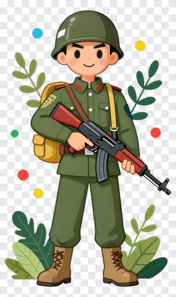 Cartoon Soldier Holding A Rifle PNG