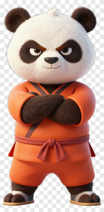 Cartoon Panda In Orange Martial Arts Outfit PNG