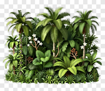 Lush Tropical Jungle With Palm Trees And Greenery PNG