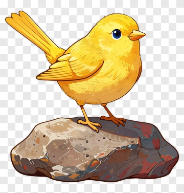 Cartoon Yellow Bird Standing On A Rock PNG
