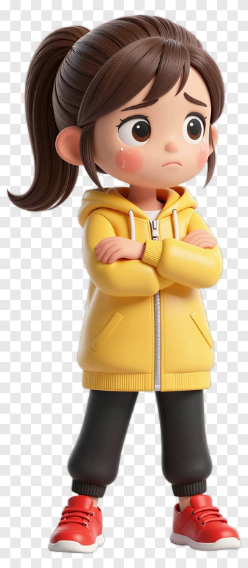Cartoon Girl With Yellow Hoodie And Red Shoes PNG