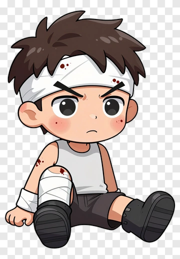 Cartoon Boy Sitting With Bandages PNG