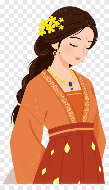Elegant Woman In Traditional Attire With Floral Accessories PNG