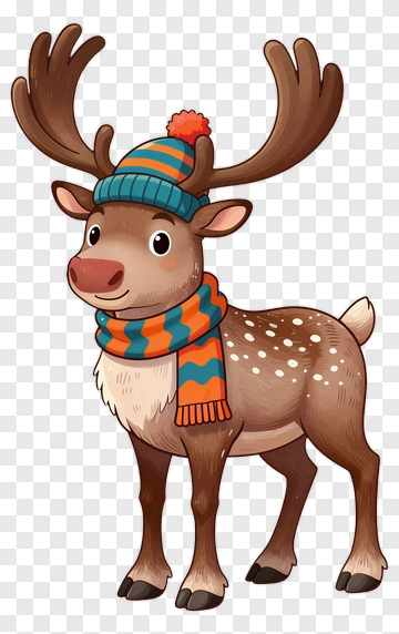 Cartoon Reindeer Wearing A Hat And Scarf PNG