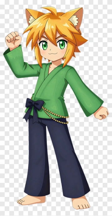 Cartoon Cat Boy In Green Outfit PNG