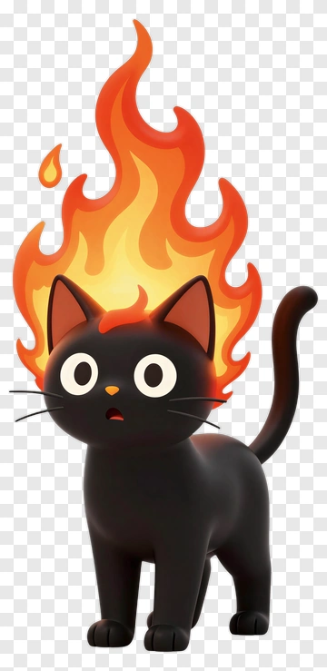 Cartoon Cat With Flaming Hair PNG