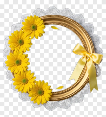 Floral Wreath With Yellow Flowers And Ribbon PNG