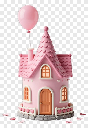 Pink Cake House With Balloon PNG