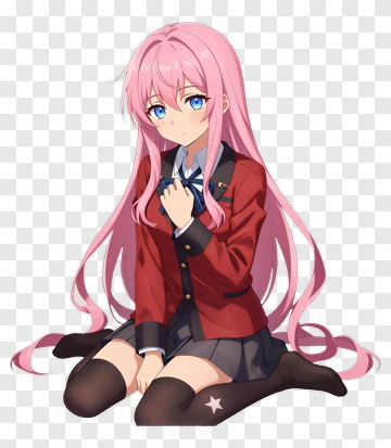 Anime Girl Sitting With Pink Hair PNG