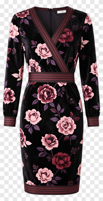 Floral Velvet Dress With Long Sleeves PNG