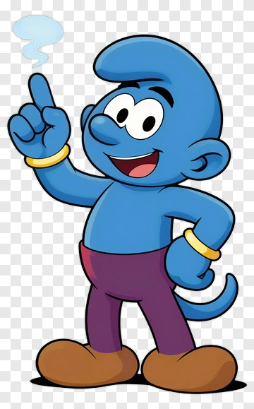 Cartoon Smurf Pointing With A Thought Bubble PNG