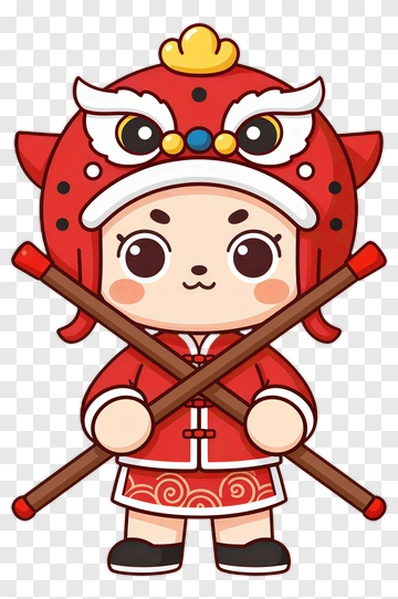 Cartoon Child Wearing A Lion Dance Costume PNG