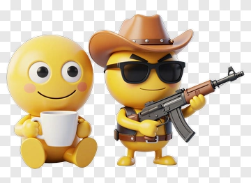 Cartoon Characters With Coffee And Gun PNG