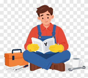 Cartoon Worker Reading A Manual PNG